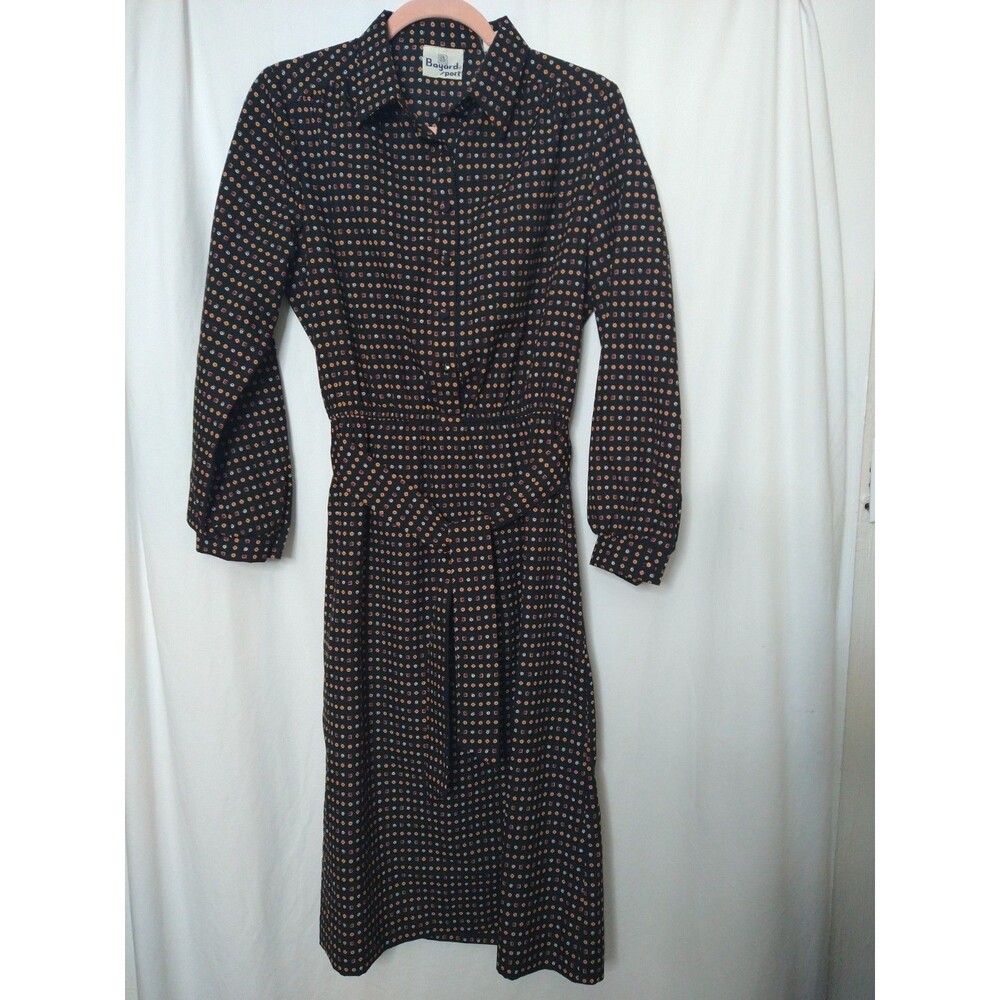 Vintage Bayard Sport 1970s Brown Orange Dress w/ Belt/Tie Size 10 Union Made USA